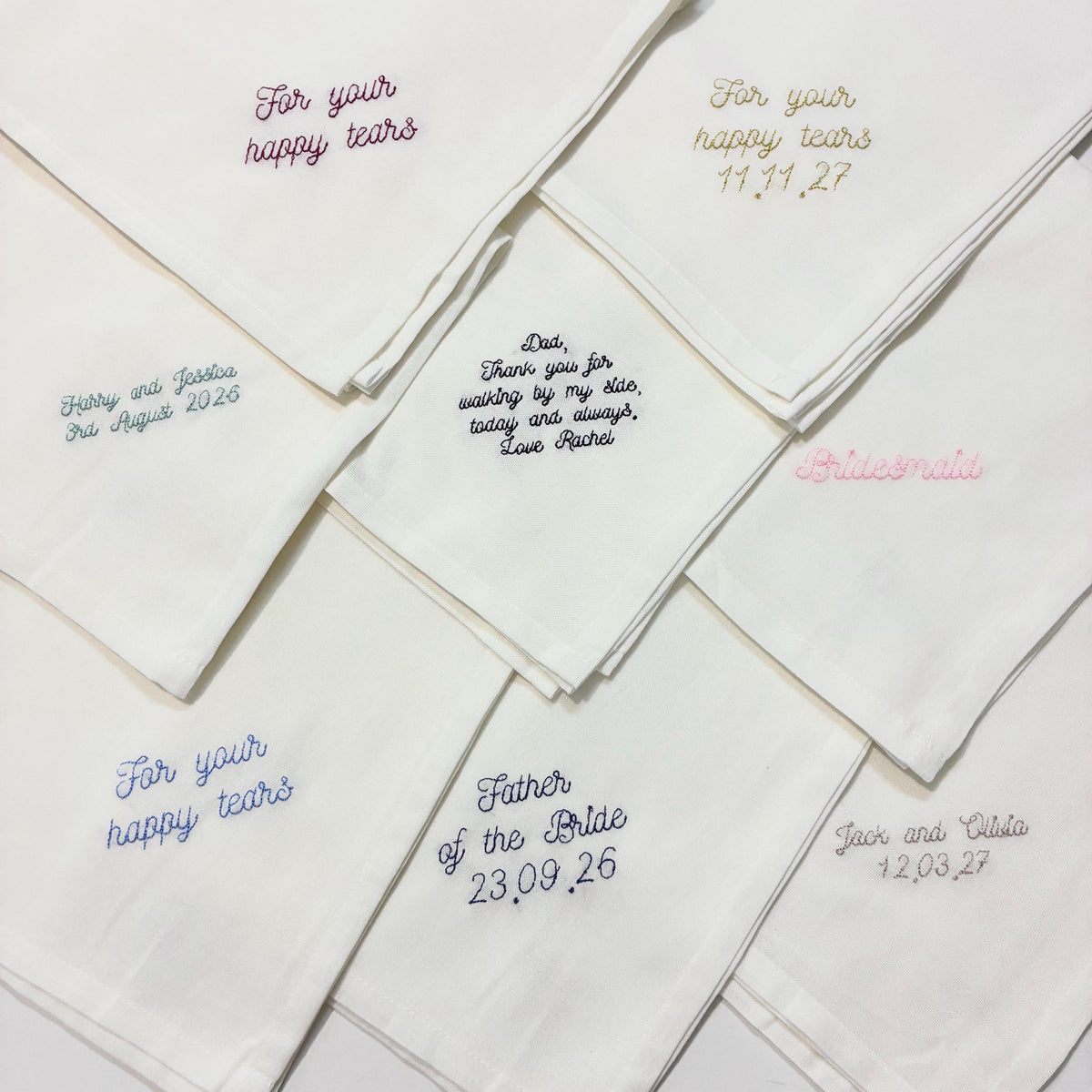 Personalised Embroidered Cotton Napkins - Custom Text Handkerchief Keepsake Gift