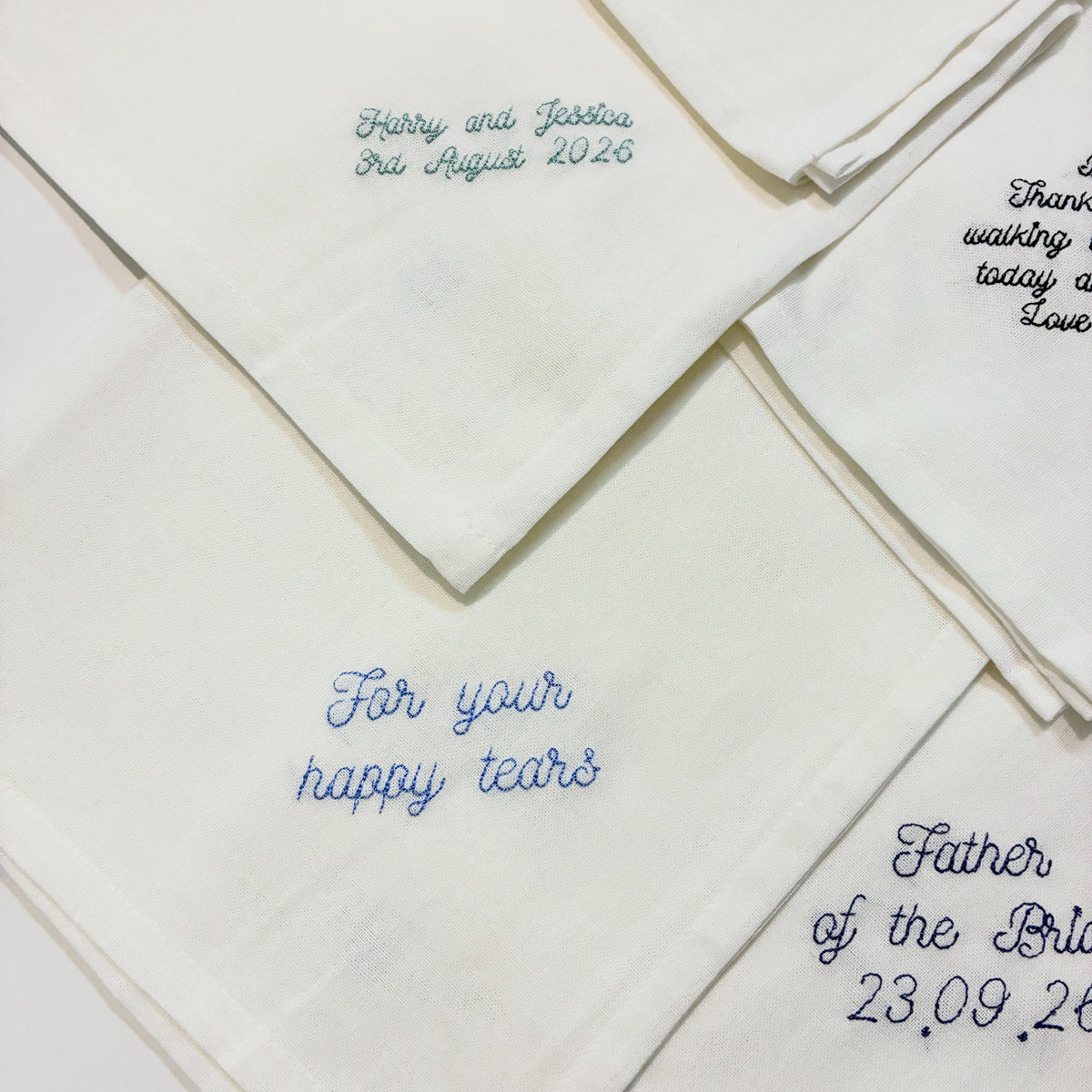 Personalised Embroidered Cotton Napkins - Custom Text Handkerchief Keepsake Gift