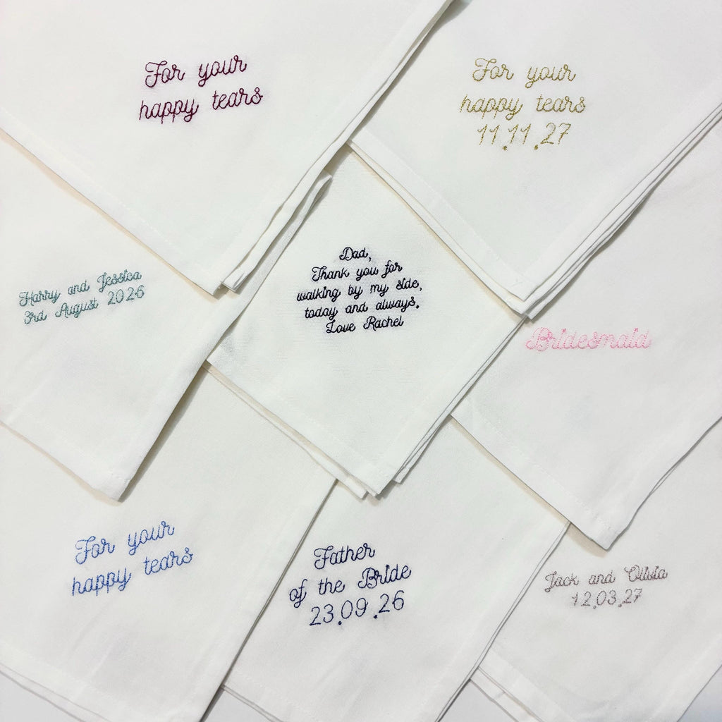 Personalised Embroidered Cotton Napkins - Custom Text Handkerchief Keepsake Gift