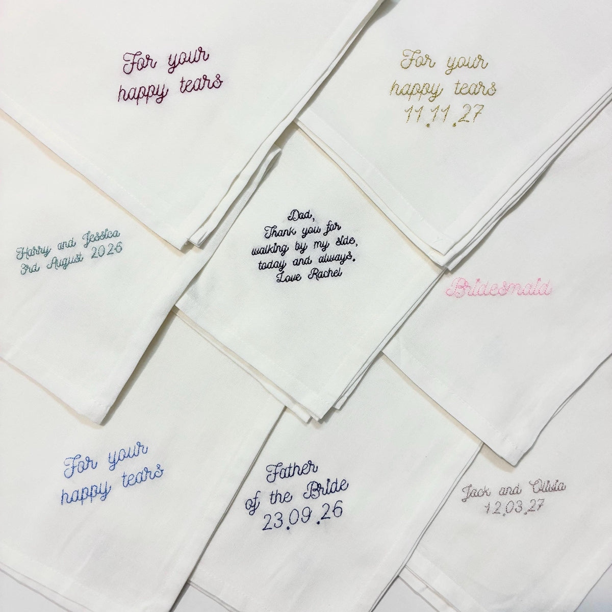 Personalised Embroidered Cotton Napkins - Custom Text Handkerchief Keepsake Gift