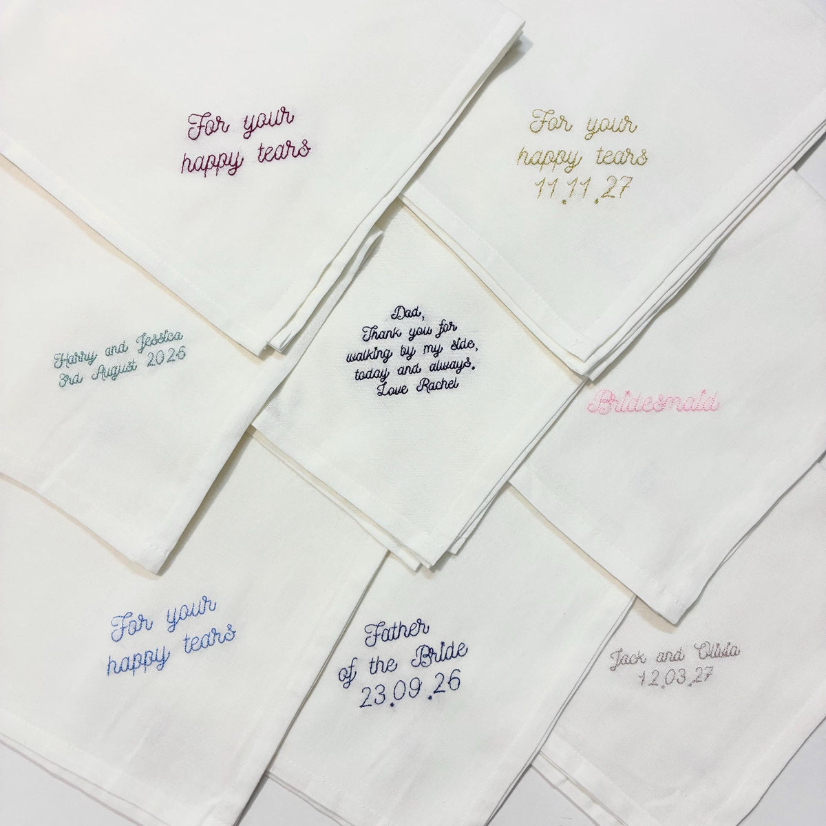 Personalised Embroidered Cotton Napkins - Custom Text Handkerchief Keepsake Gift