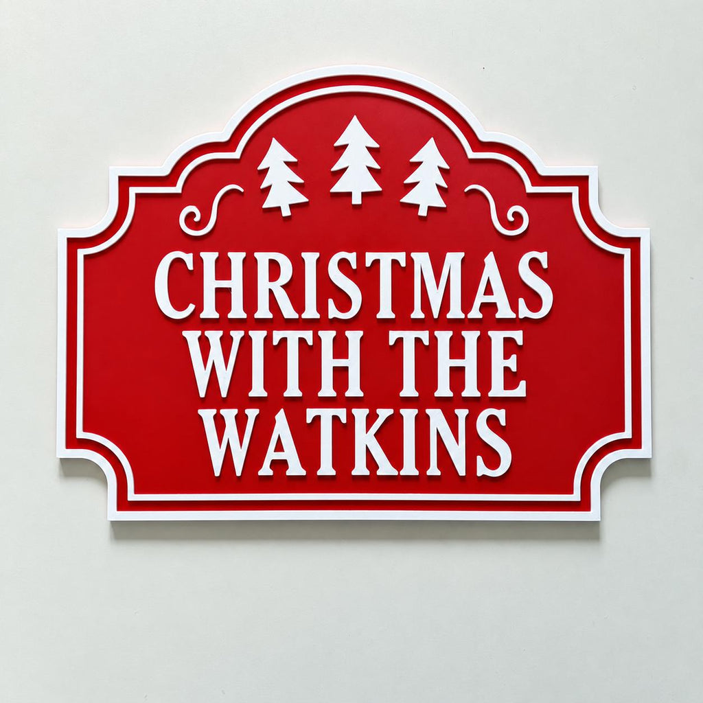 Personalised Christmas With The Family Name Sign - Xmas Decoration House Decor