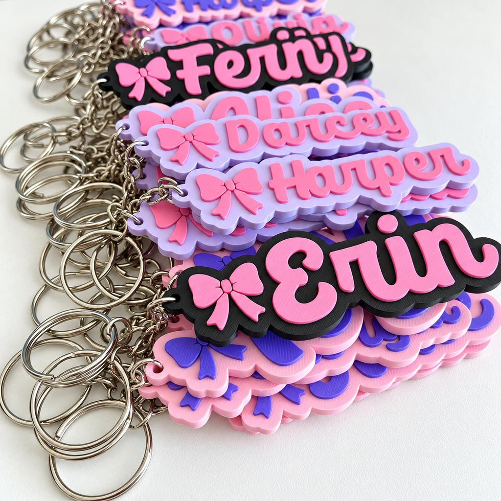 Personalised Name Keyring - Girls Bow Dance Cheer Backpack Keychain Bag Charm