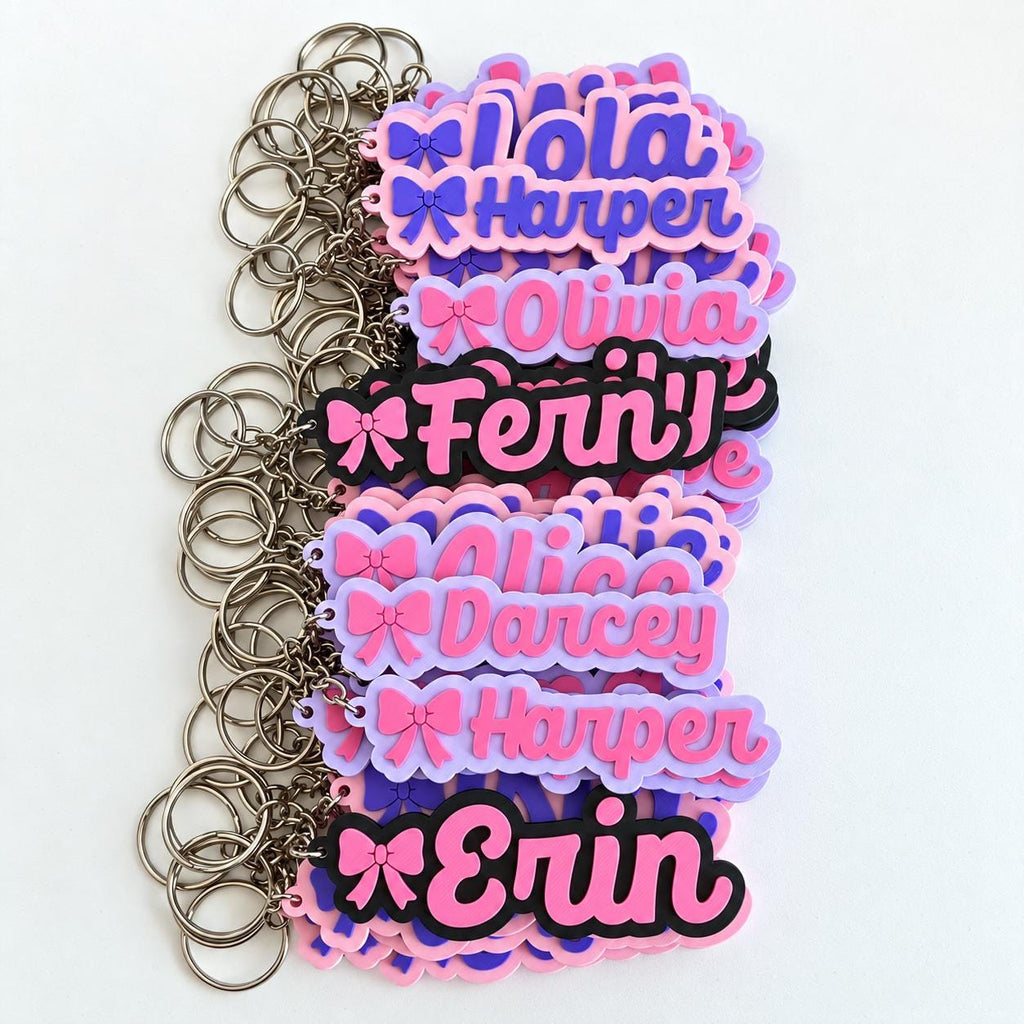 Personalised Name Keyring - Girls Bow Dance Cheer Backpack Keychain Bag Charm