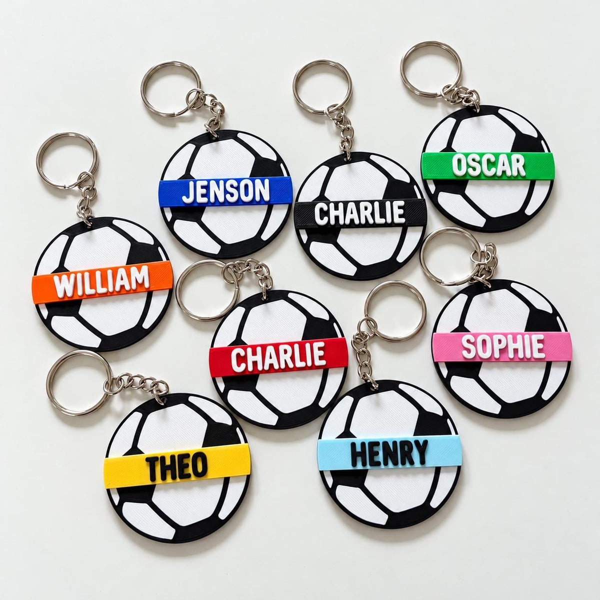 Personalised Name Football Keyrings Kids Backpack Keychain Boys PE Kit Bag Charm Gift