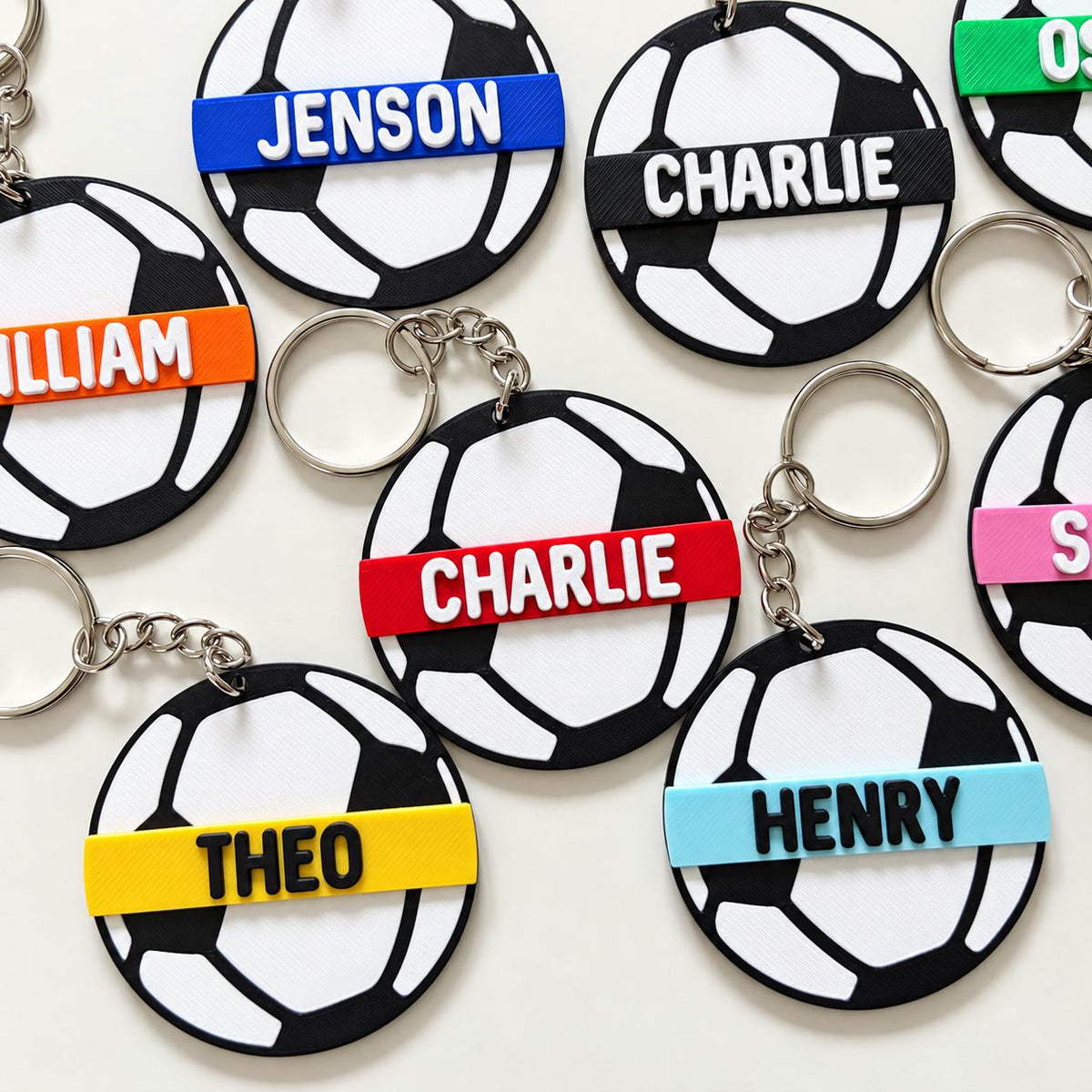 Personalised Name Football Keyrings Kids Backpack Keychain Boys PE Kit Bag Charm Gift