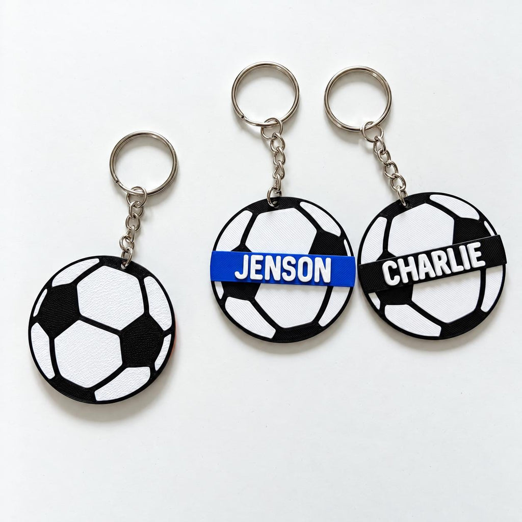 Personalised Name Football Keyrings Kids Backpack Keychain Boys PE Kit Bag Charm Gift