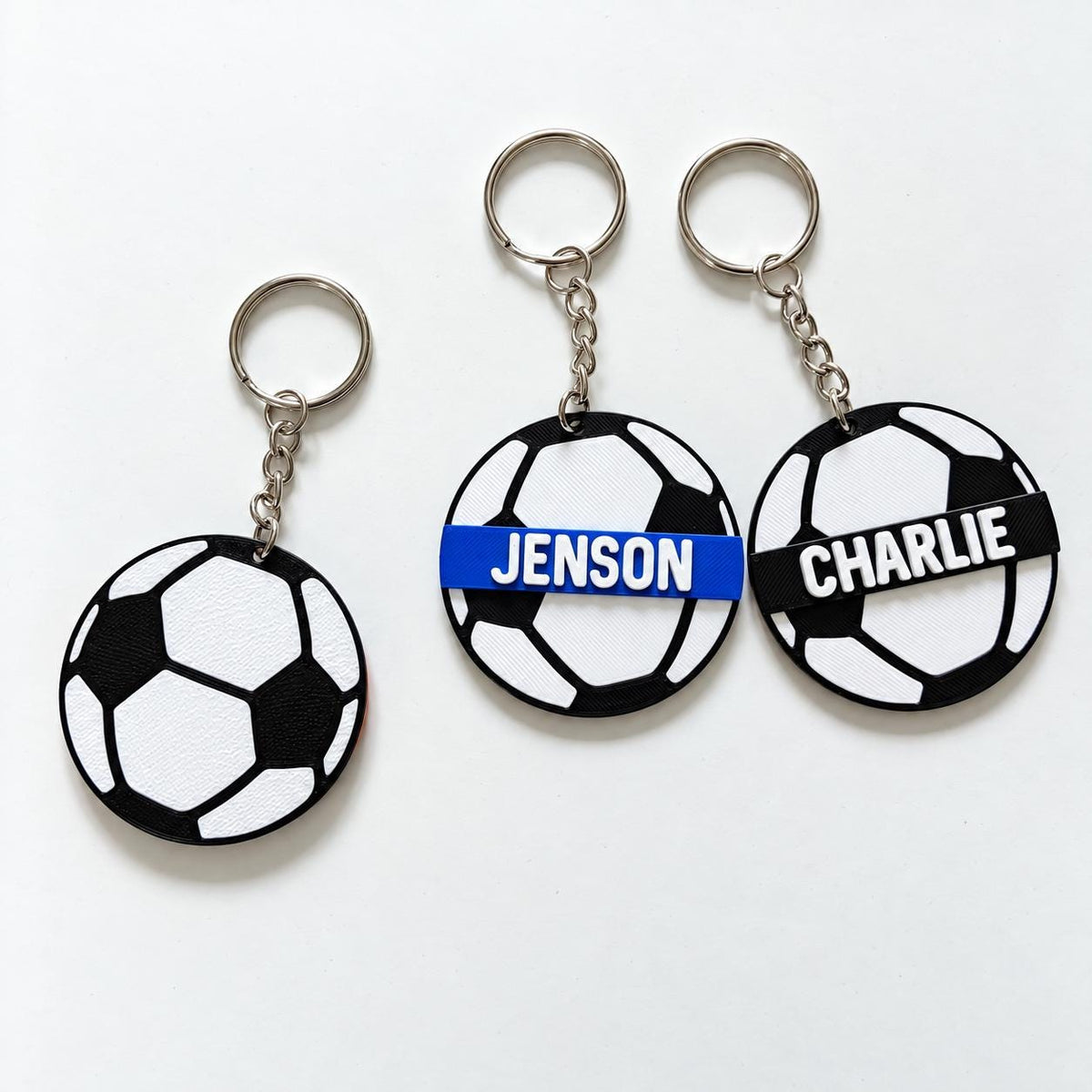 Personalised Name Football Keyrings Kids Backpack Keychain Boys PE Kit Bag Charm Gift
