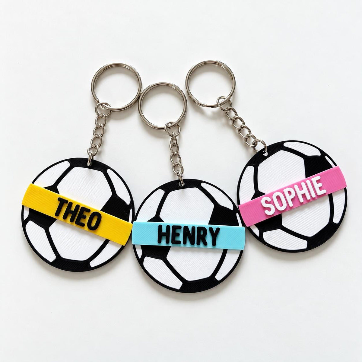 Personalised Name Football Keyrings Kids Backpack Keychain Boys PE Kit Bag Charm Gift