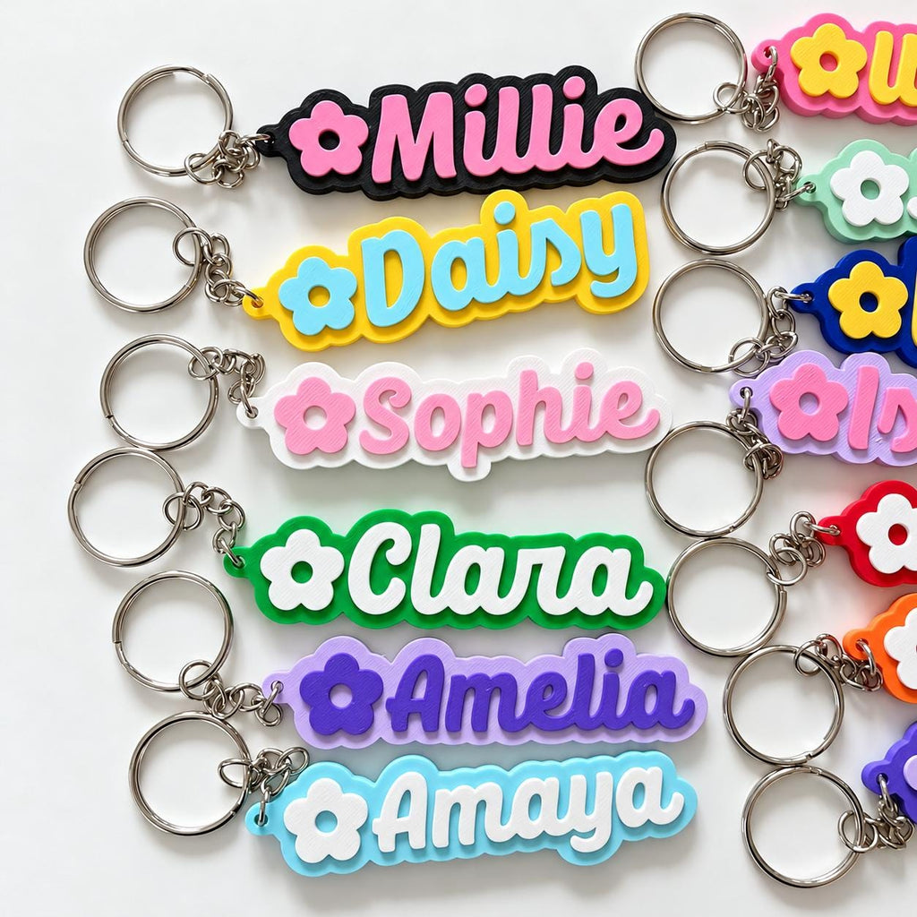 Personalised Name Keyring - Girls Flower Dance Cheer Backpack Keychain Bag Charm