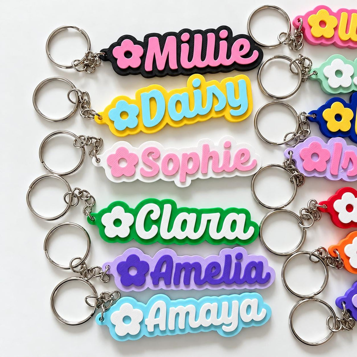 Personalised Name Keyring - Girls Flower Dance Cheer Backpack Keychain Bag Charm