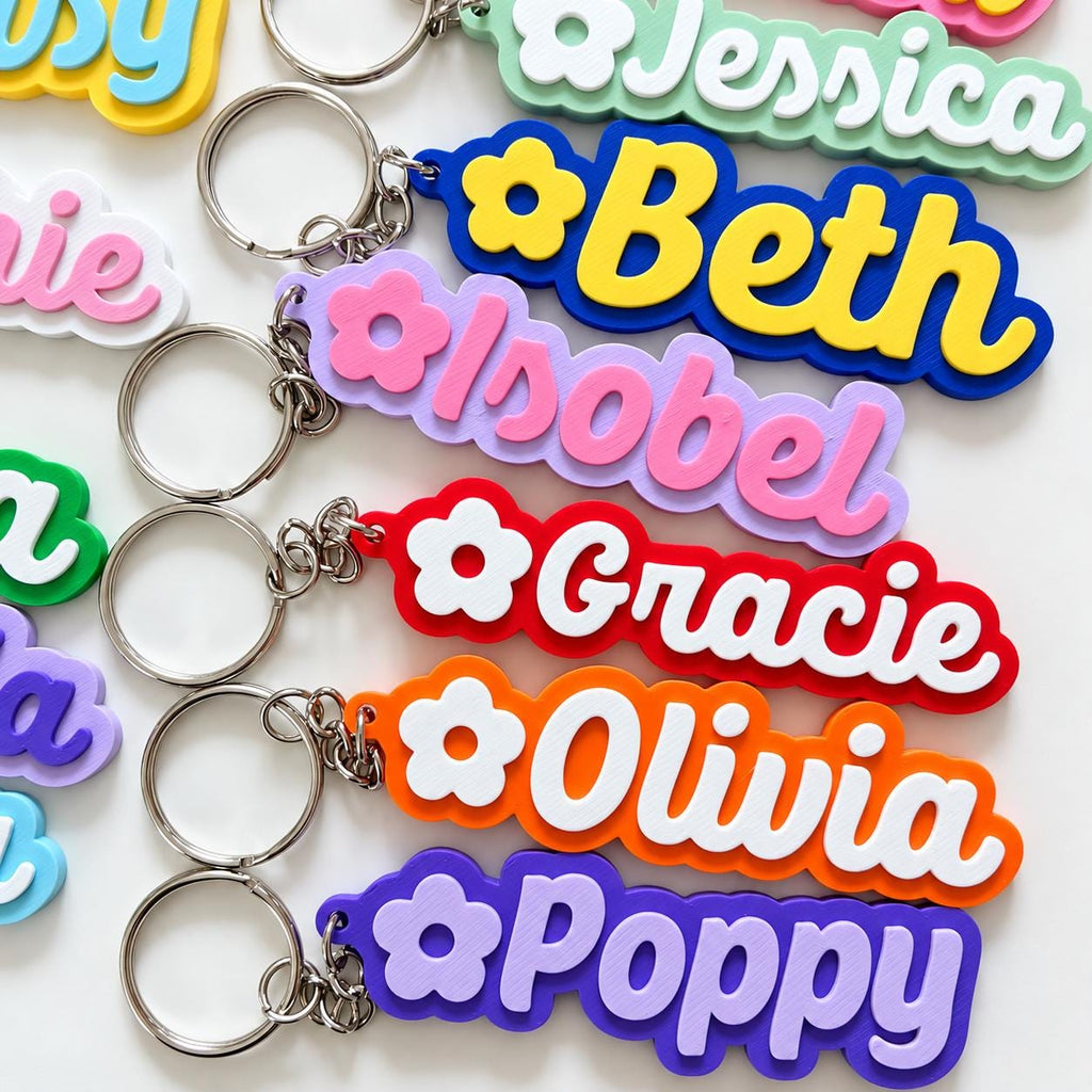 Personalised Name Keyring - Girls Flower Dance Cheer Backpack Keychain Bag Charm