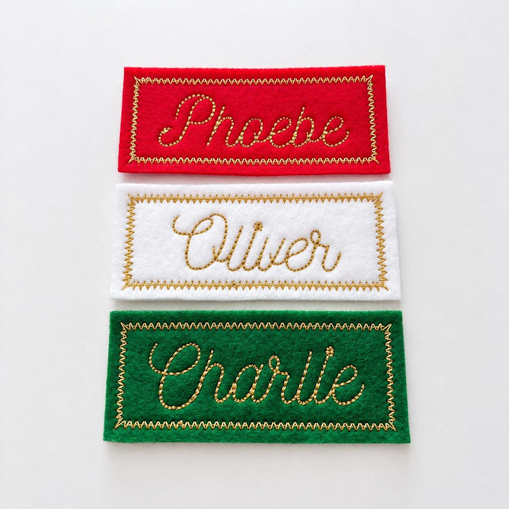 Personalised Embroidered Name Patch Kids Christmas Stocking Tags Sew & Iron On