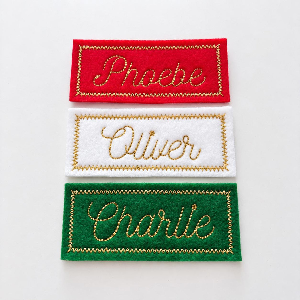 Personalised Embroidered Name Patch Kids Christmas Stocking Tags Sew & Iron On