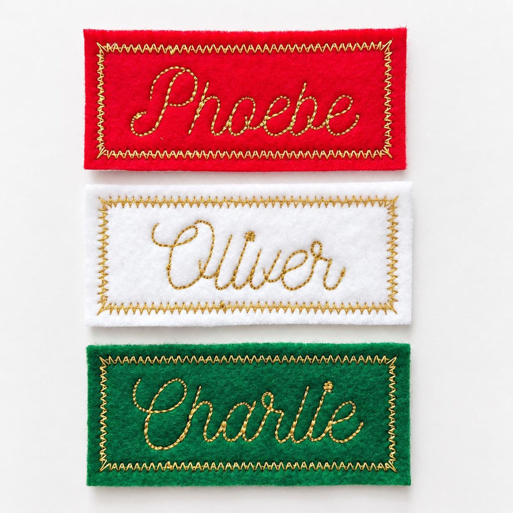 Personalised Embroidered Name Patch Kids Christmas Stocking Tags Sew & Iron On