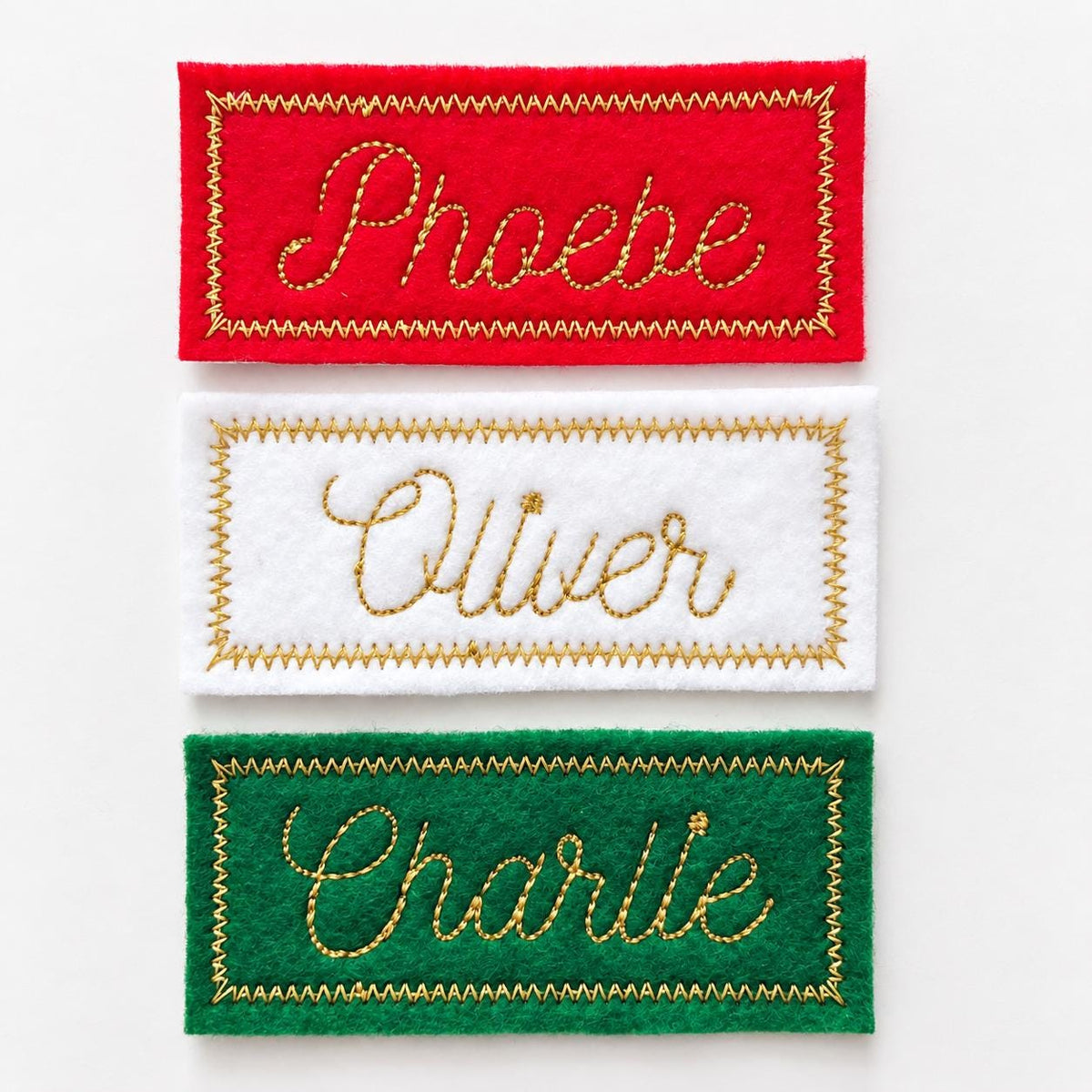 Personalised Embroidered Name Patch Kids Christmas Stocking Tags Sew & Iron On