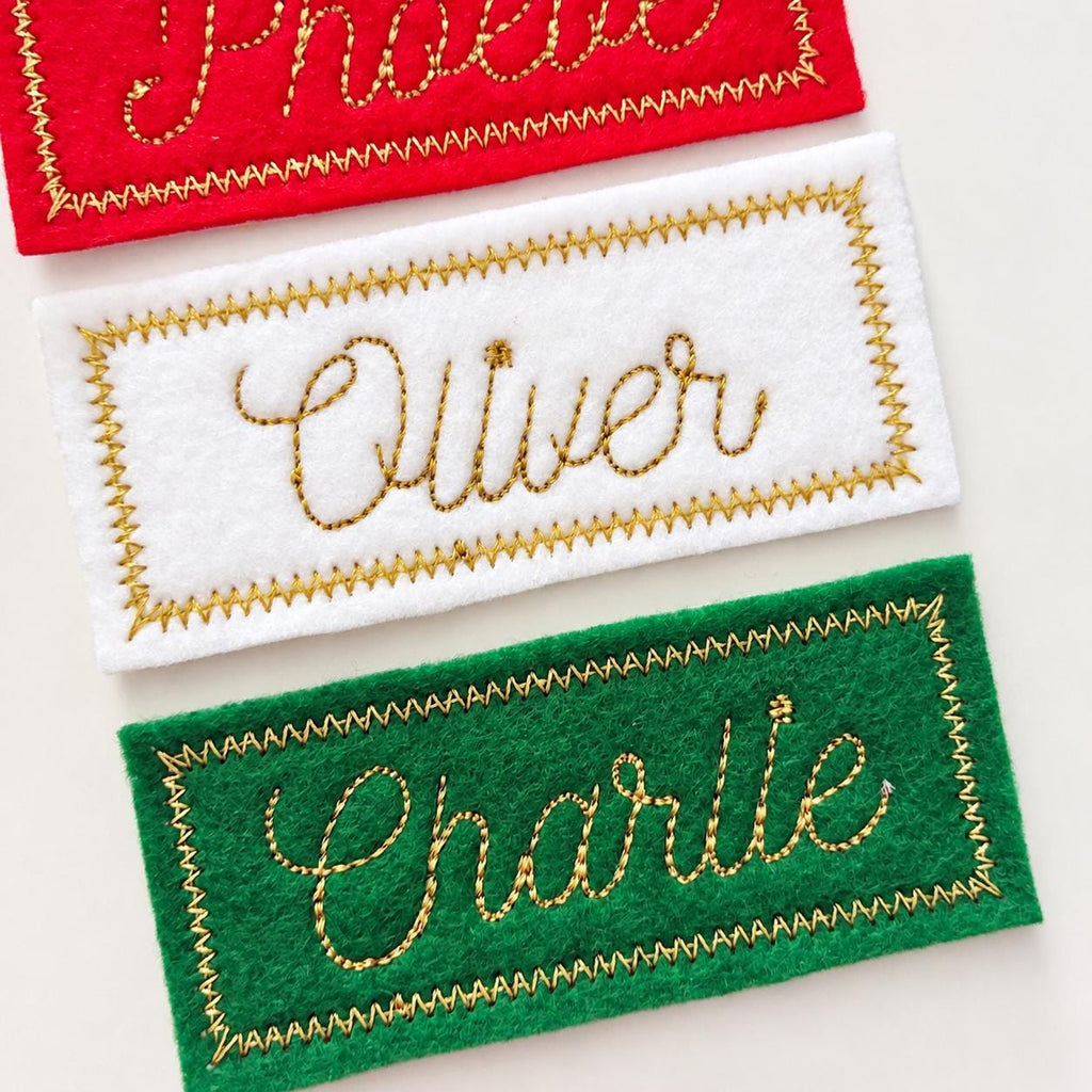 Personalised Embroidered Name Patch Kids Christmas Stocking Tags Sew & Iron On