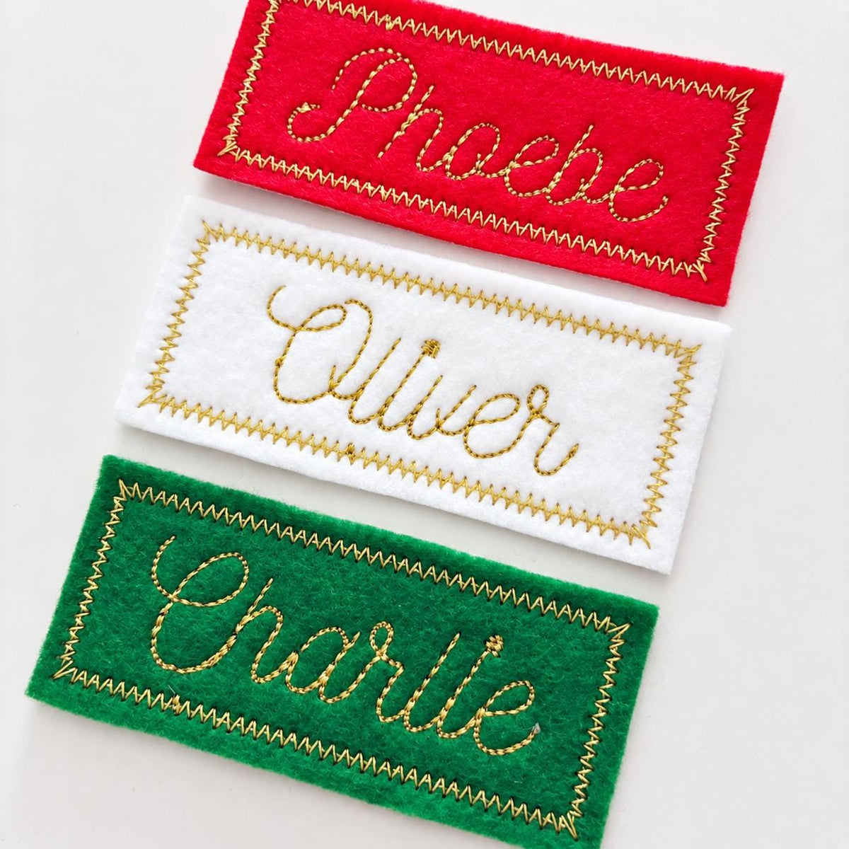 Personalised Embroidered Name Patch Kids Christmas Stocking Tags Sew & Iron On