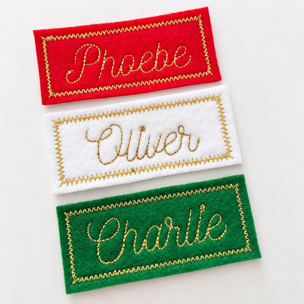 Personalised Embroidered Name Patch Kids Christmas Stocking Tags Sew & Iron On