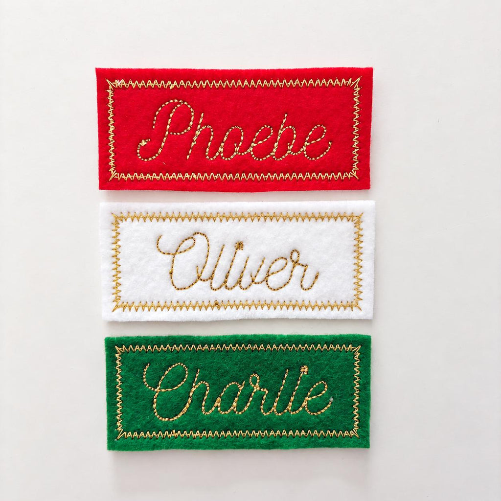 Personalised Embroidered Name Patch Kids Christmas Stocking Tags Sew & Iron On