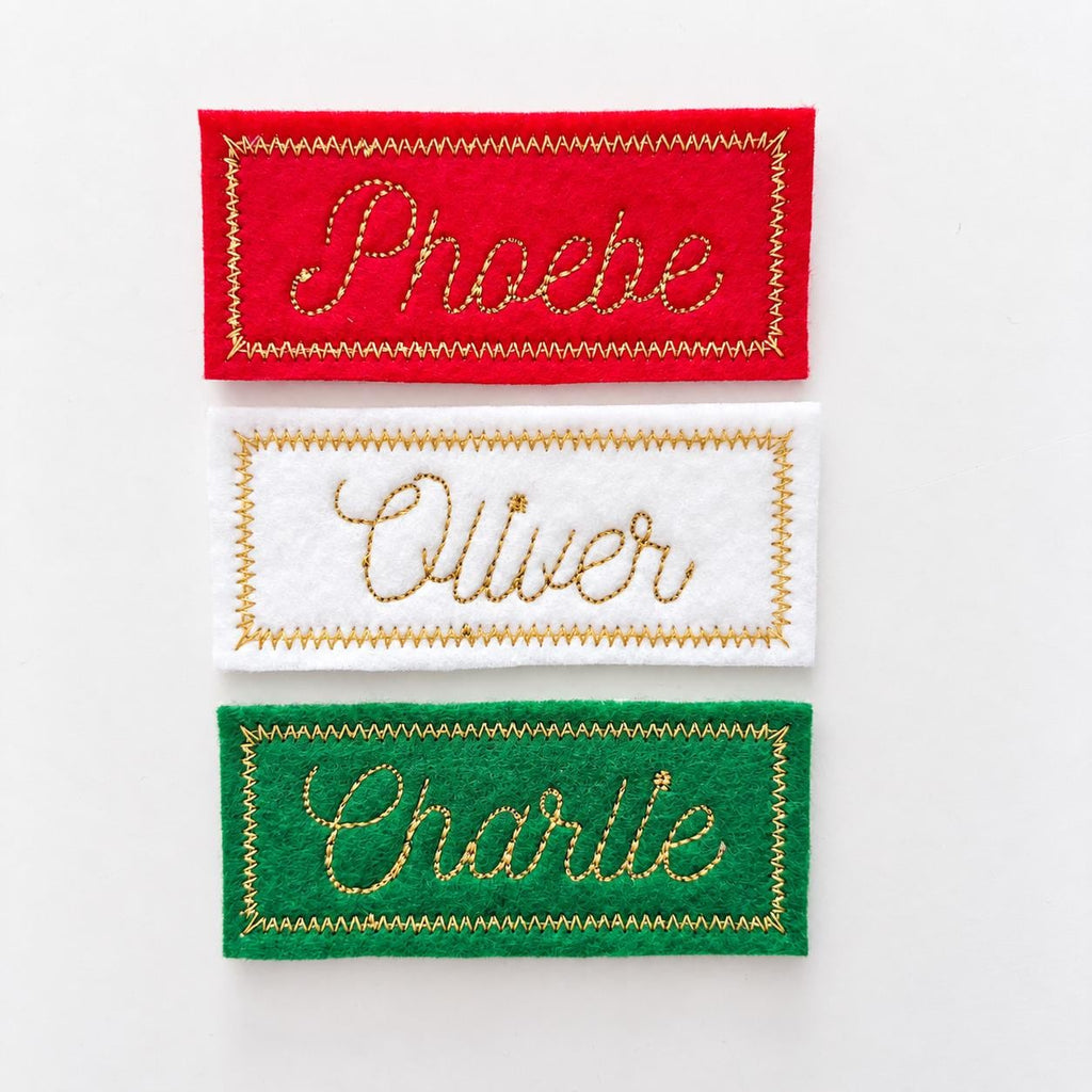 Personalised Embroidered Name Patch Kids Christmas Stocking Tags Sew & Iron On