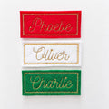 Personalised Embroidered Name Patch Kids Christmas Stocking Tags Sew & Iron On