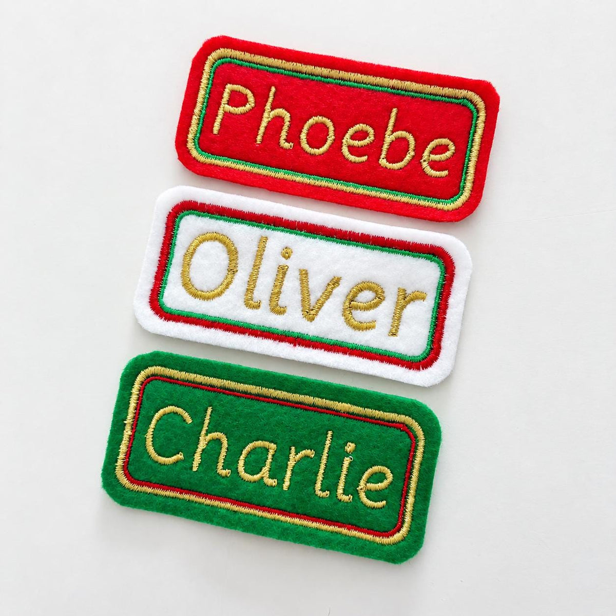 Personalised Embroidered Name Patch Kids Christmas Stocking Tags Sew & Iron On
