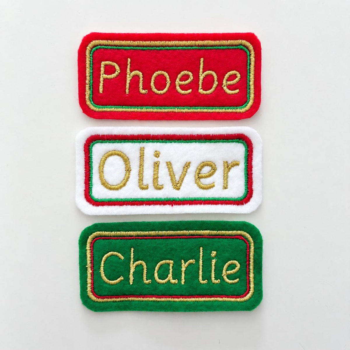 Personalised Embroidered Name Patch Kids Christmas Stocking Tags Sew & Iron On