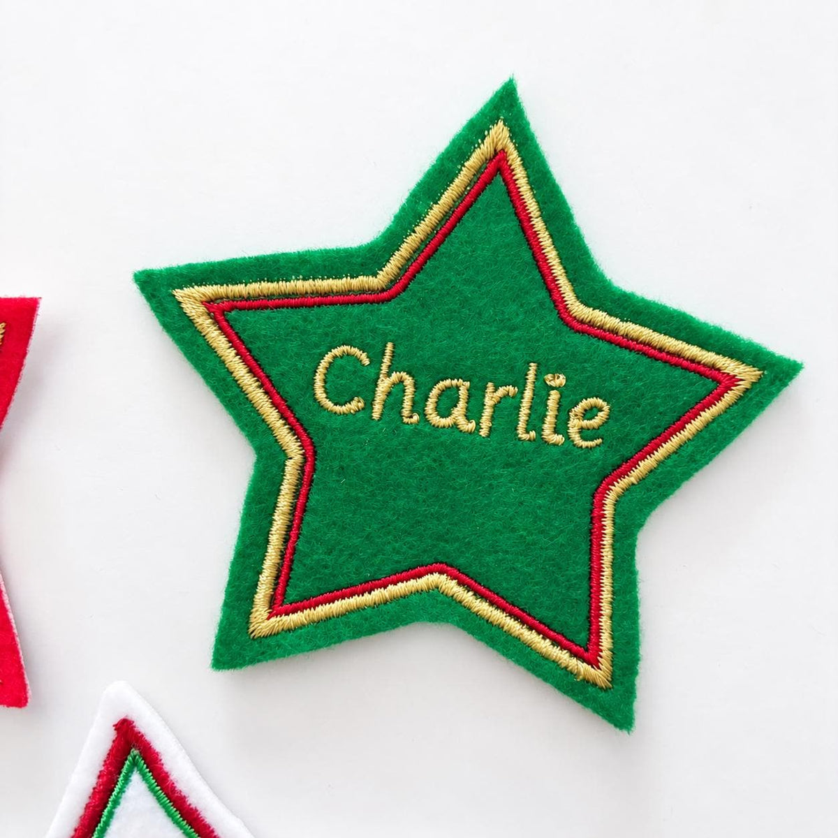 Personalised Embroidered Name Patch Kids Christmas Stocking Tags Sew & Iron On