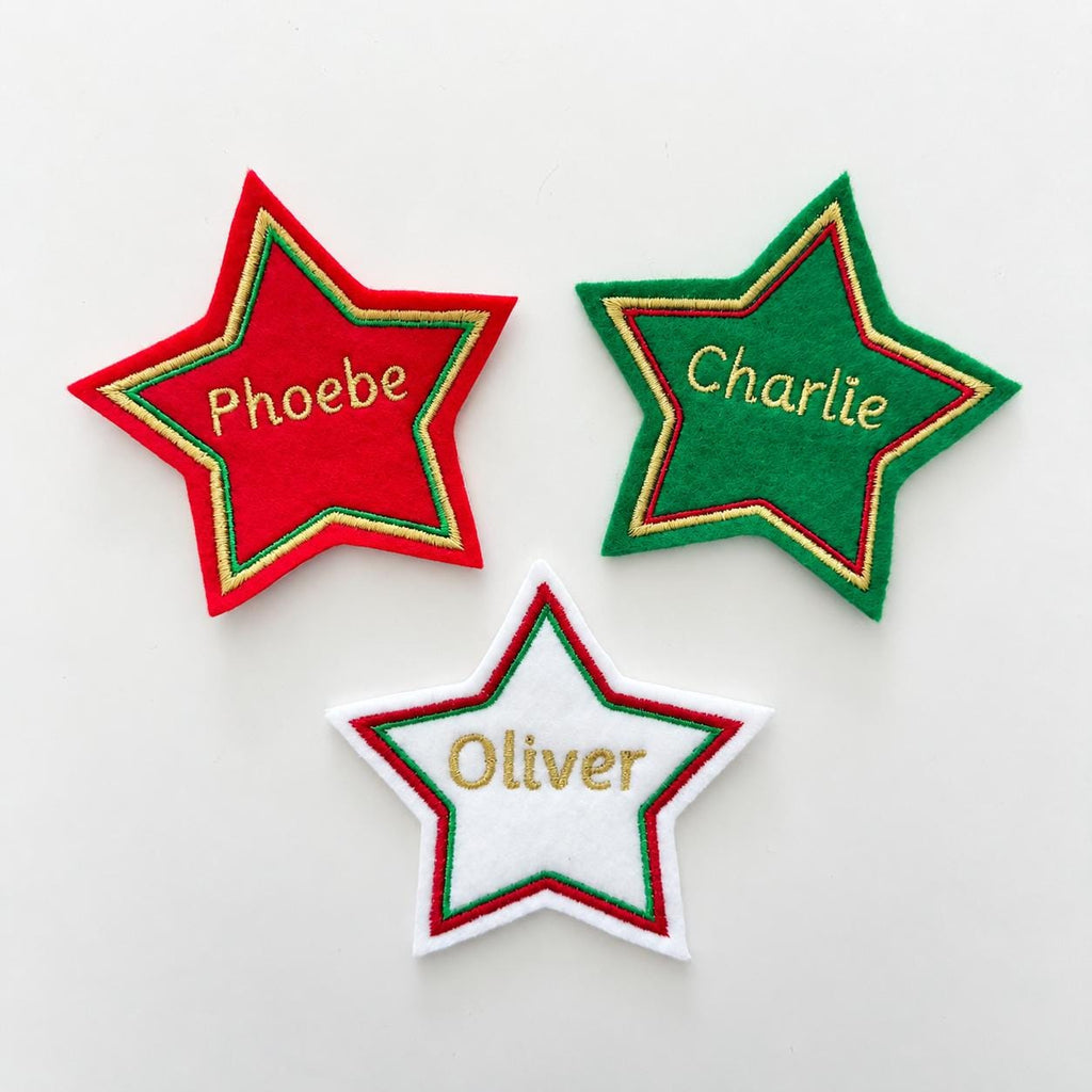 Personalised Embroidered Name Patch Kids Christmas Stocking Tags Sew & Iron On