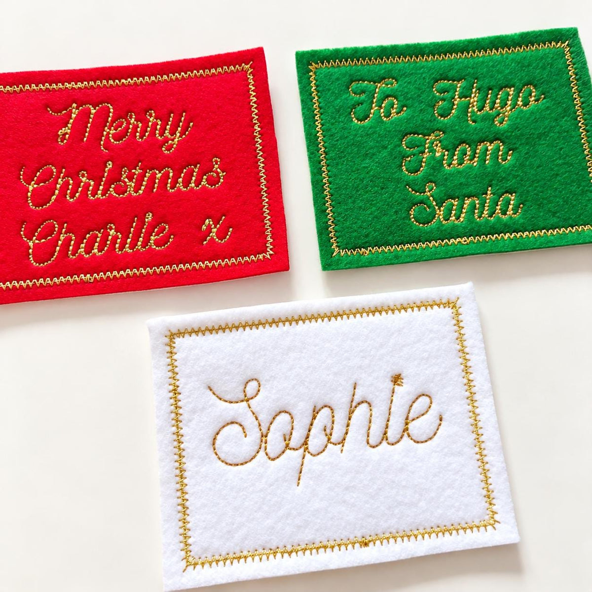Personalised Embroidered Name Patch Kids Christmas Stocking Tags Sew & Iron On