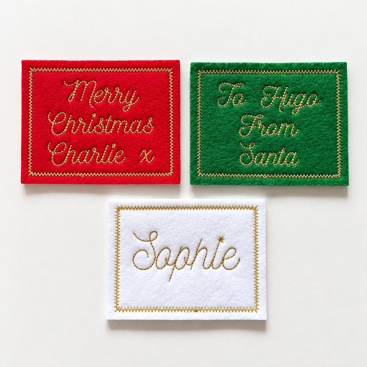 Personalised Embroidered Name Patch Kids Christmas Stocking Tags Sew & Iron On