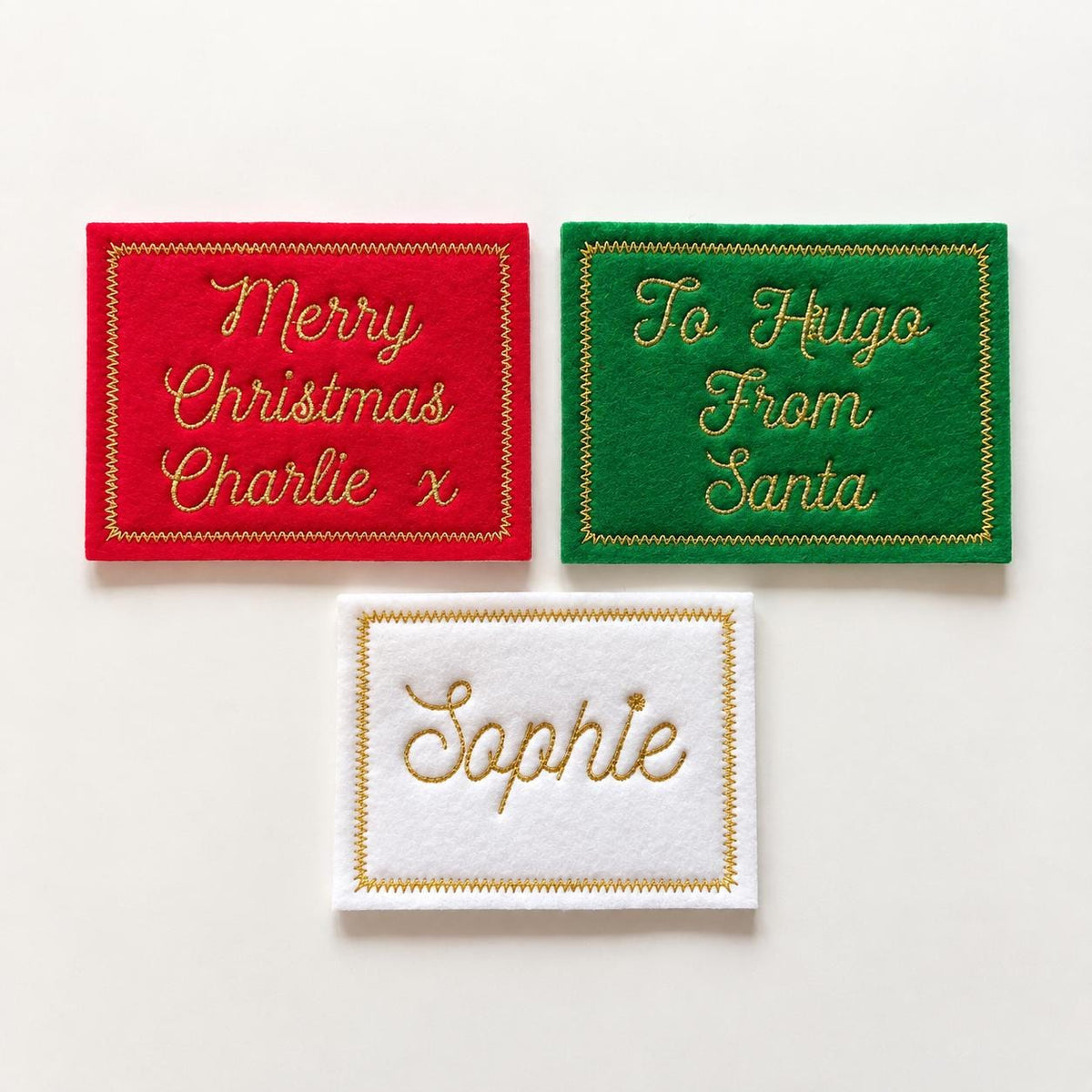 Personalised Embroidered Name Patch Kids Christmas Stocking Tags Sew & Iron On