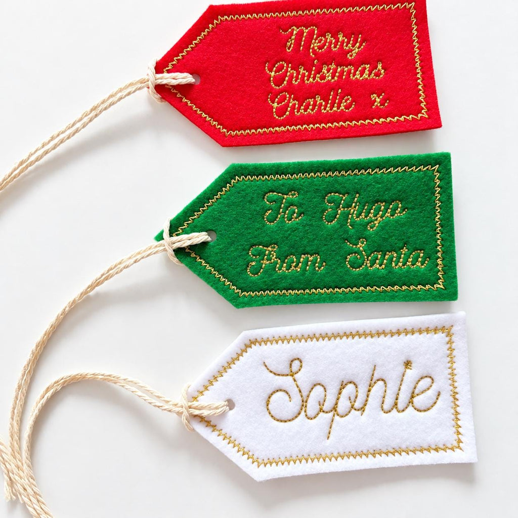 Personalised Embroidered Felt Gift Tag Custom Kids Christmas Stocking Present