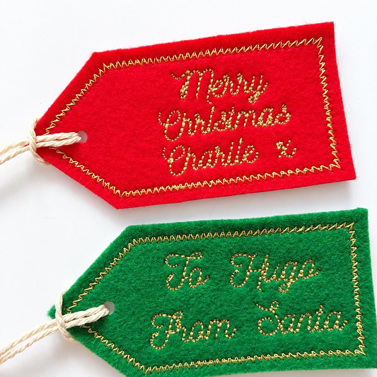 Personalised Embroidered Felt Gift Tag Custom Kids Christmas Stocking Present