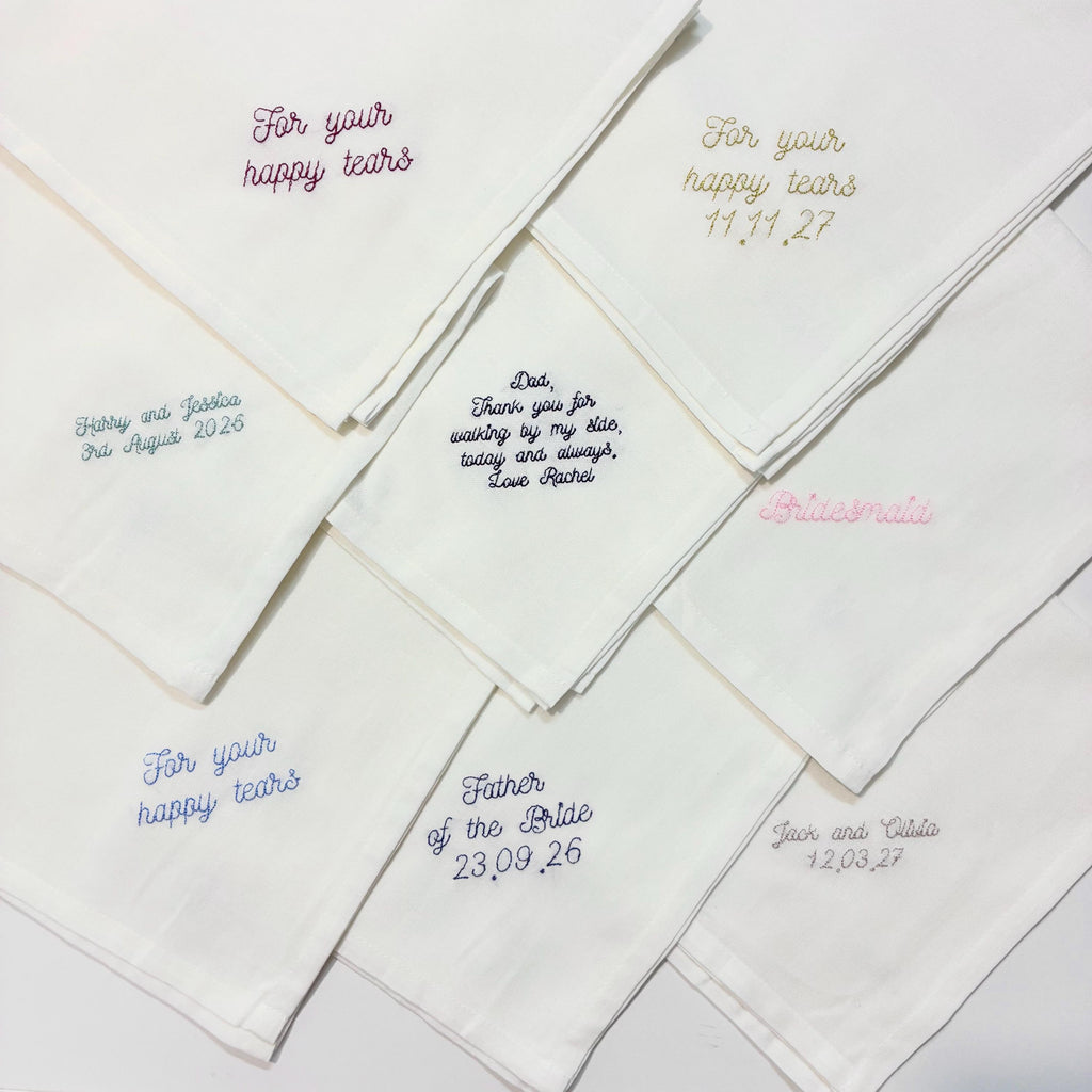 Personalised Embroidered Cotton Napkins - Custom Text Handkerchief Keepsake Gift
