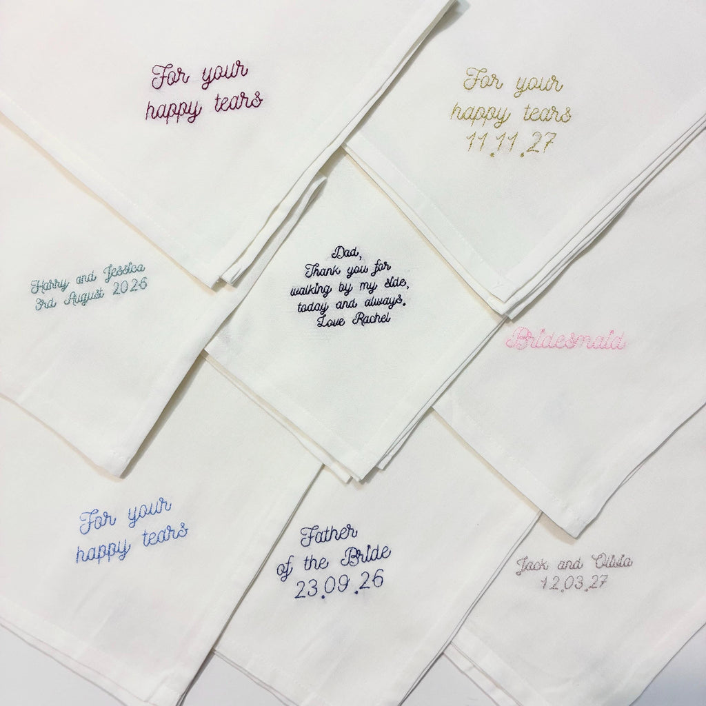 Personalised Embroidered Cotton Napkins - Custom Text Handkerchief Keepsake Gift