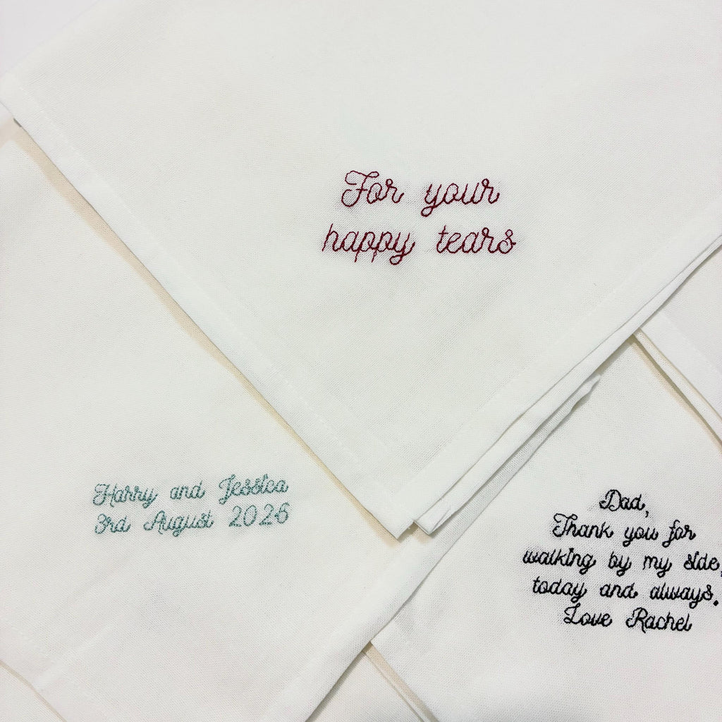 Personalised Embroidered Cotton Napkins - Custom Text Handkerchief Keepsake Gift