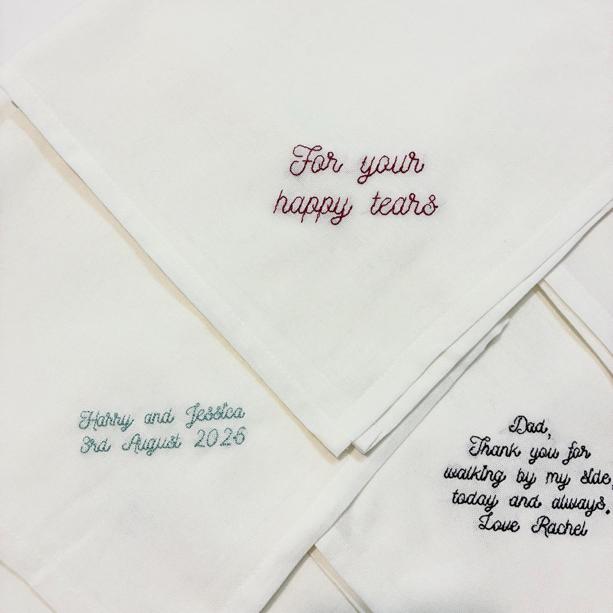 Personalised Embroidered Cotton Napkins - Custom Text Handkerchief Keepsake Gift