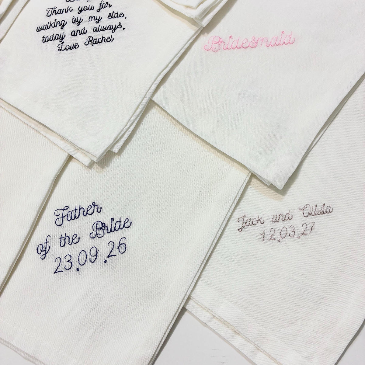 Personalised Embroidered Cotton Napkins - Custom Text Handkerchief Keepsake Gift