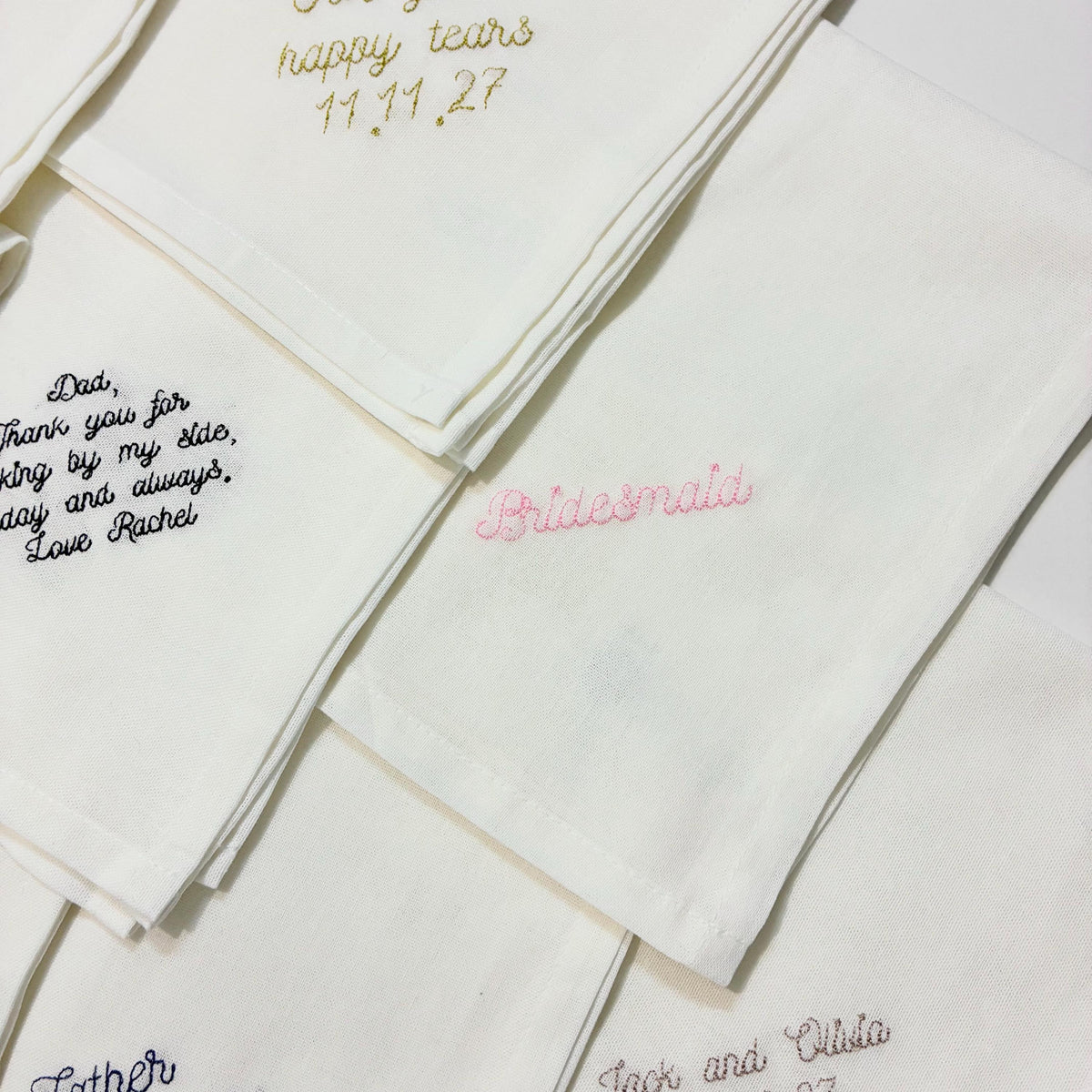 Personalised Embroidered Cotton Napkins - Custom Text Handkerchief Keepsake Gift