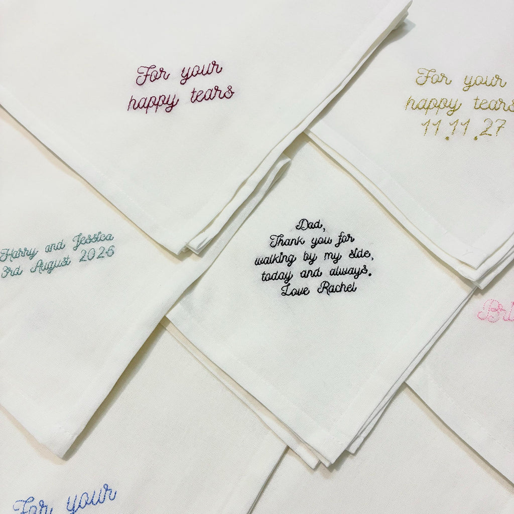 Personalised Embroidered Cotton Napkins - Custom Text Handkerchief Keepsake Gift