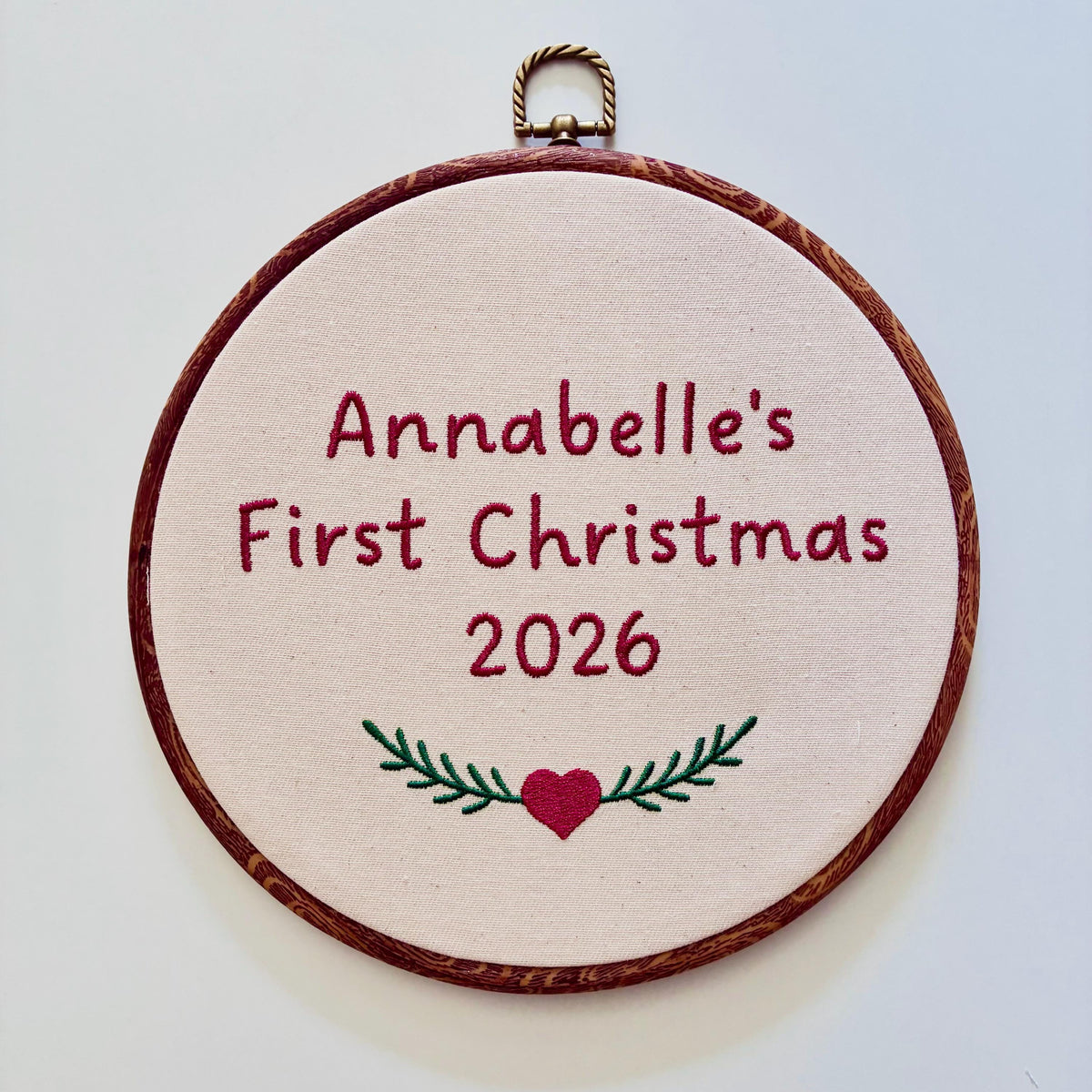 Personalised First Christmas Embroidery Hoop - Baby Name Nursery Decor 1st Gift