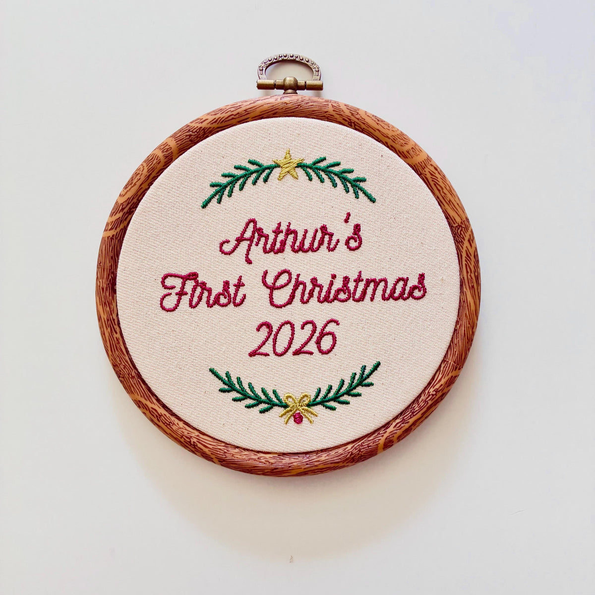 Personalised First Christmas Embroidery Hoop - Baby Name Nursery Decor 1st Gift