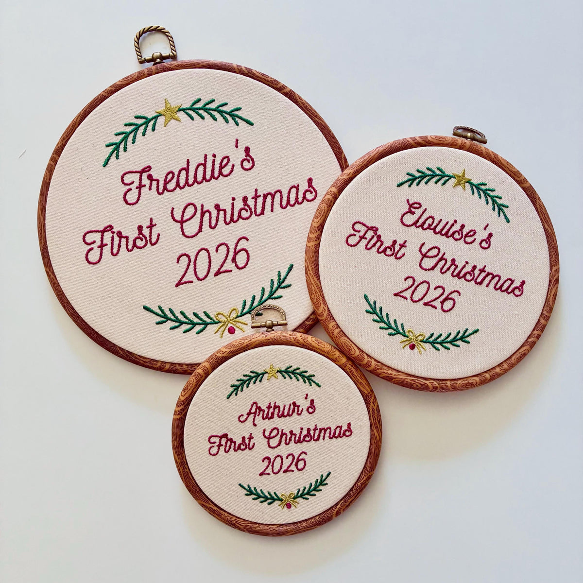 Personalised First Christmas Embroidery Hoop - Baby Name Nursery Decor 1st Gift