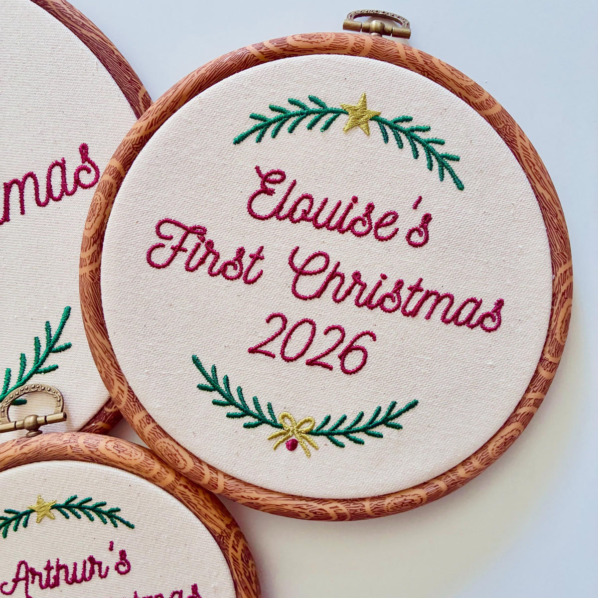Personalised First Christmas Embroidery Hoop - Baby Name Nursery Decor 1st Gift
