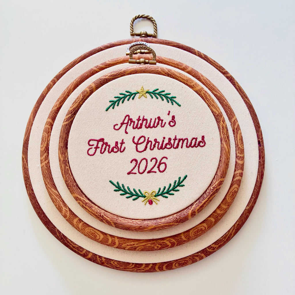 Personalised First Christmas Embroidery Hoop - Baby Name Nursery Decor 1st Gift