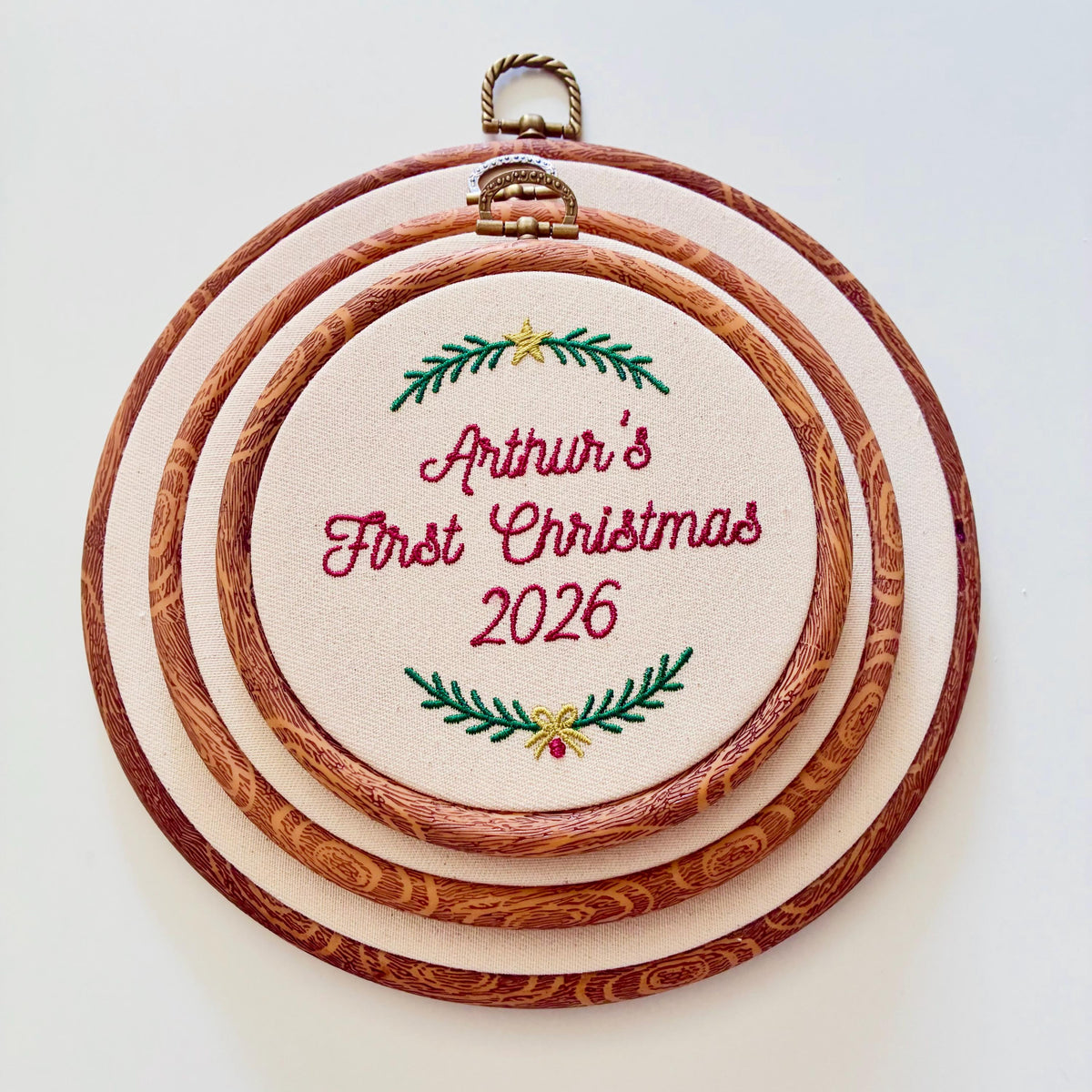Personalised First Christmas Embroidery Hoop - Baby Name Nursery Decor 1st Gift