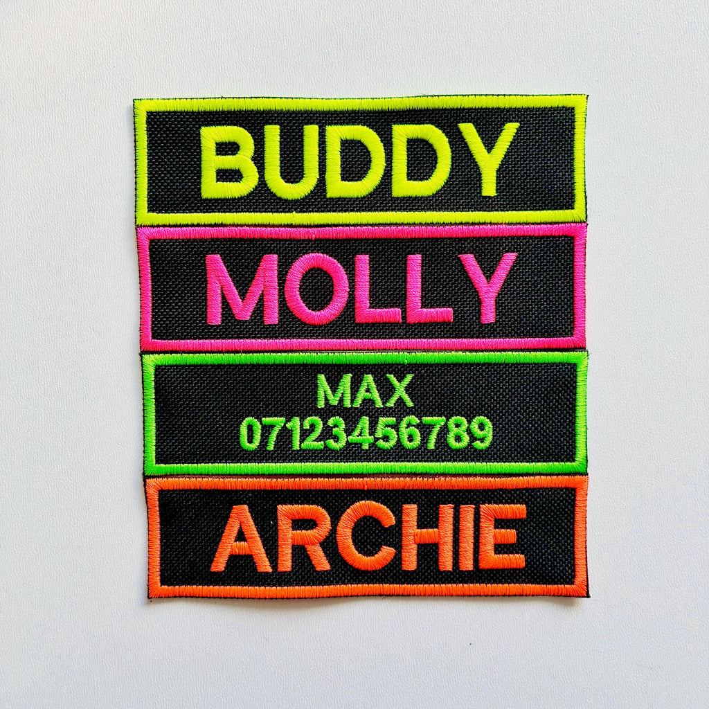 VELCRO® Patch To Fit Julius K9 Dog Harness Personalised Embroidered Custom Neon