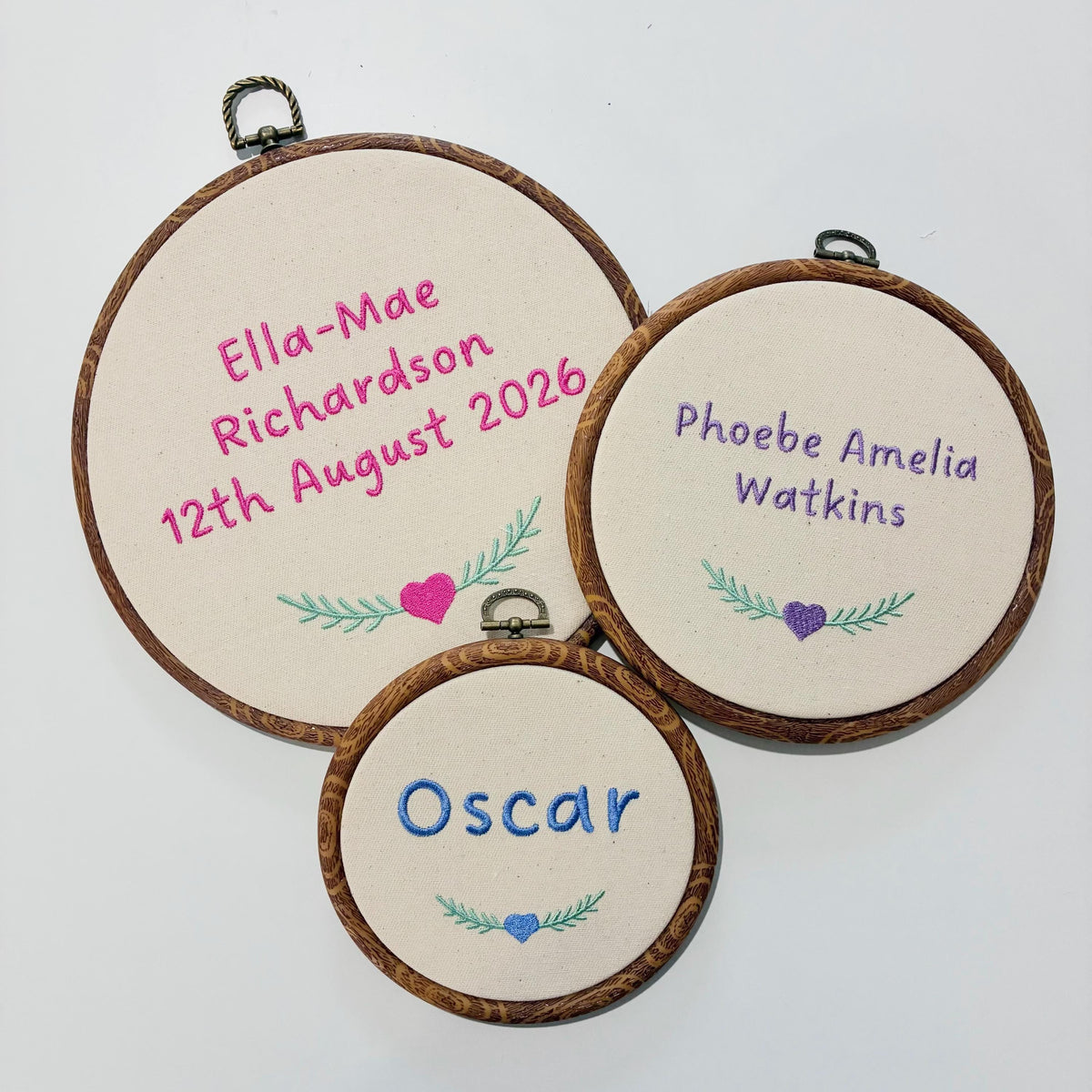 Personalised Name Embroidery Hoop – Custom Name Embroidered Vintage Art Nursery Decor Baby Shower Birth Announcement Gift